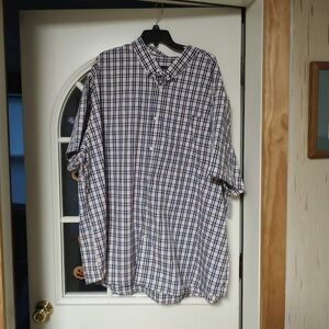 New Basic Editions Easy Care  Pink Blue Plaid Short Sleeve Button Down Men's 5XL